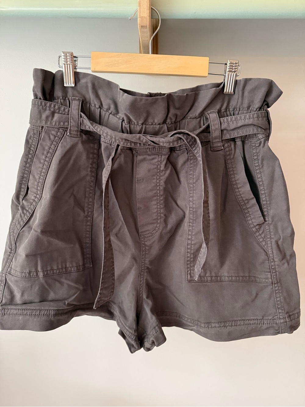 Splendid High-Rise Paperbag Shorts in Charcoal Gray